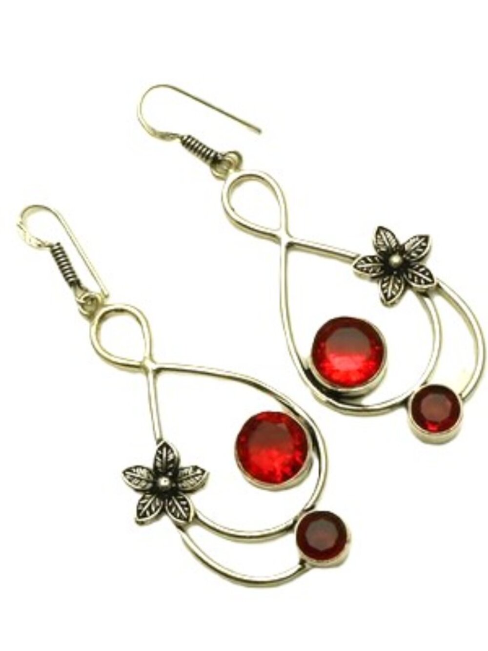 Garnet Gemstone Sterling Silver Drop Dangle Earrings